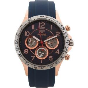 GF FERRE Multifunction 44mm Rose Gold Stainless Steel Bracelet Blue Silicone Strap GFBU1405 - 7656