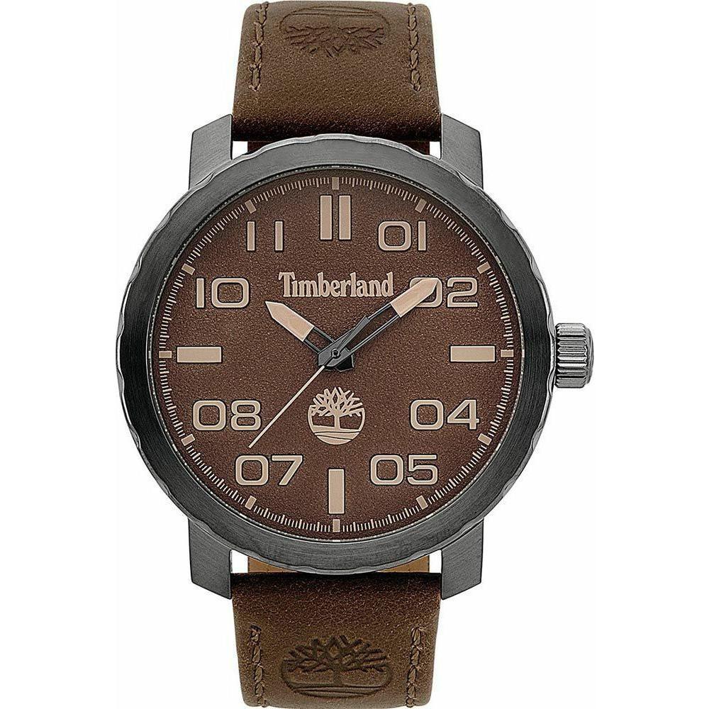 TIMBERLAND Wellesley Three Hands 50mm Grey Stainless Steel Brown Leather Strap 15377JSU.12 - 1