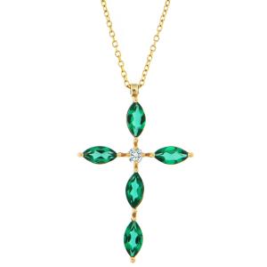 CROSS with Emeralds and Brilliant Diamonds in Yellow Gold 18K with Chain 20247Y-1 - 12757