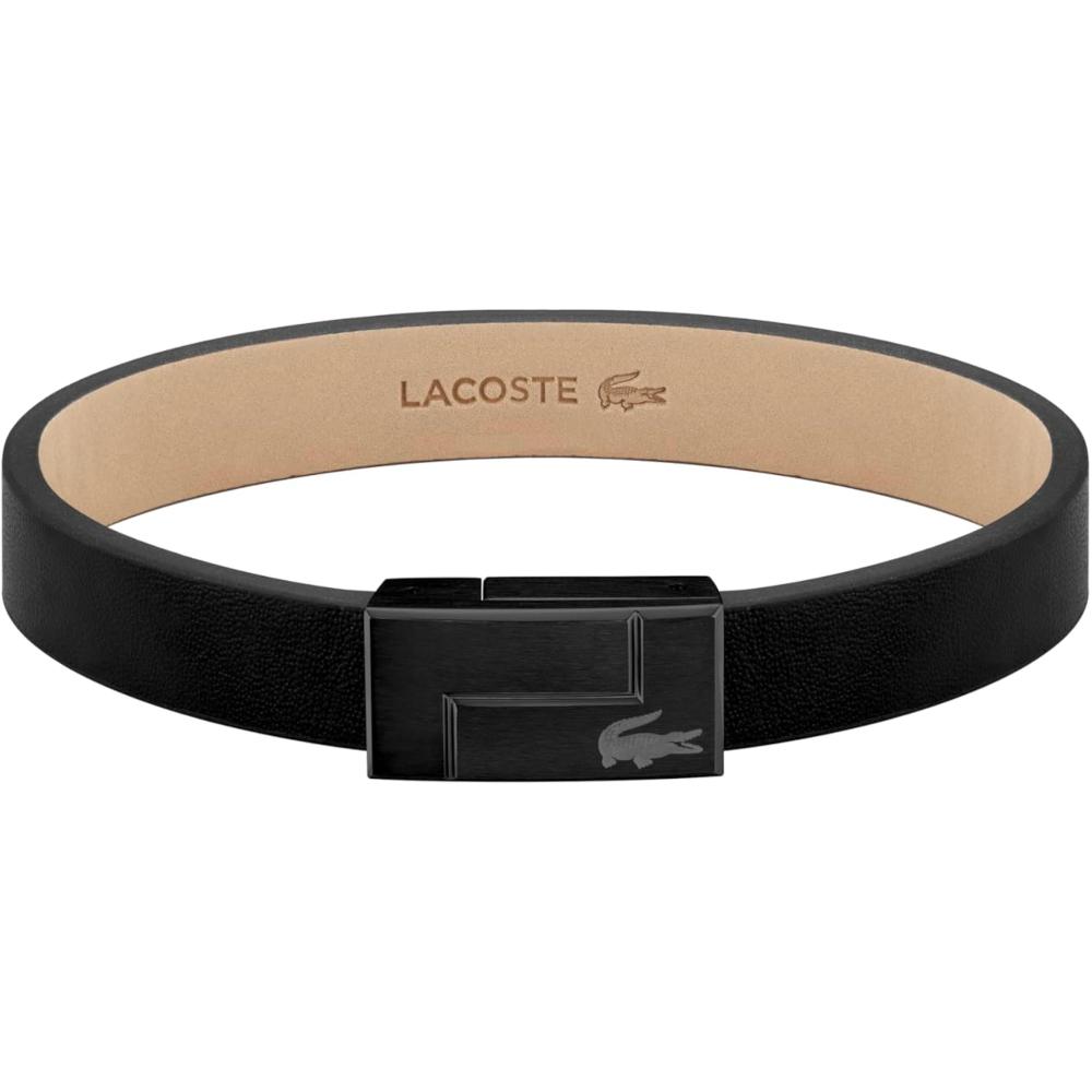 LACOSTE Bracelet Black Stainless Steel with Black Leather 2040073