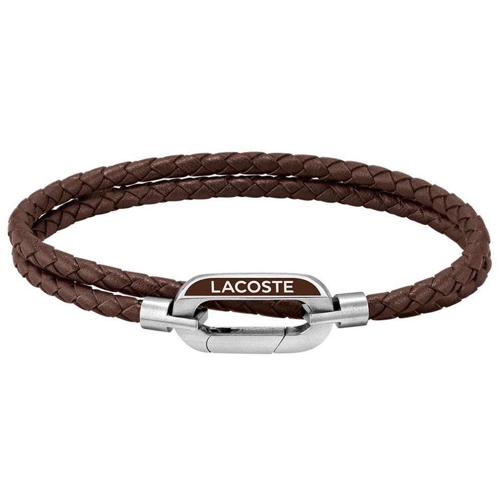 LACOSTE Bracelet Silver Stainless Steel with Brown Leather 2040113