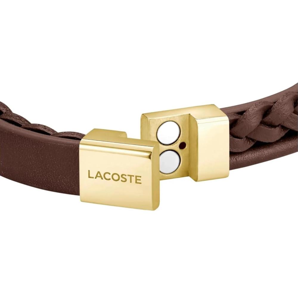 LACOSTE Bracelet Gold Stainless Steel with Brown Leather 2040317