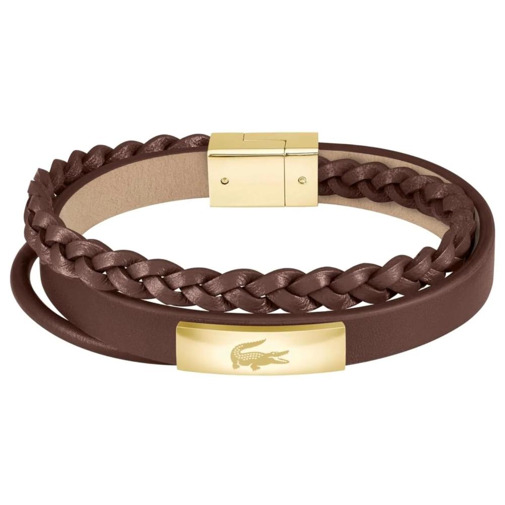 LACOSTE Bracelet Gold Stainless Steel with Brown Leather 2040317