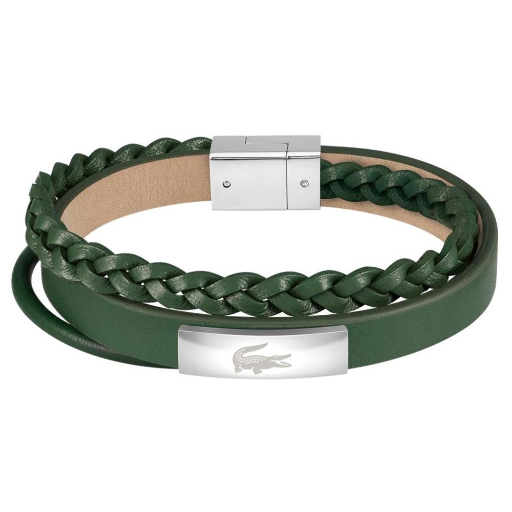 LACOSTE Bracelet Silver Stainless Steel with Green Leather 2040319