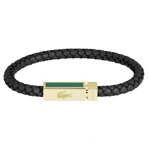 BRACELET For Him LACOSTE Gold-Plated Stainless Steel with Black Leather 2040451 - 55879