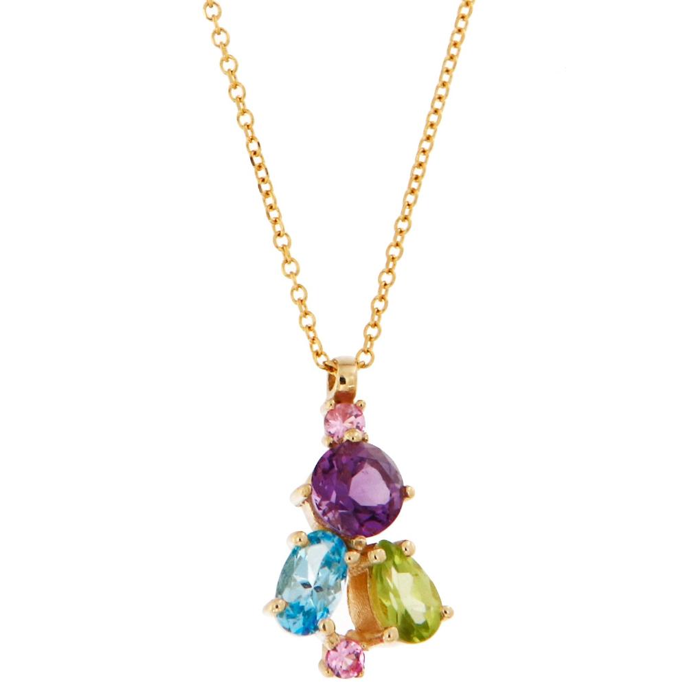 NECKLACE SENZIO Collection 14K Yellow Gold with Amethyst, Topaz, Periodite and Pink Sapphire 20613
