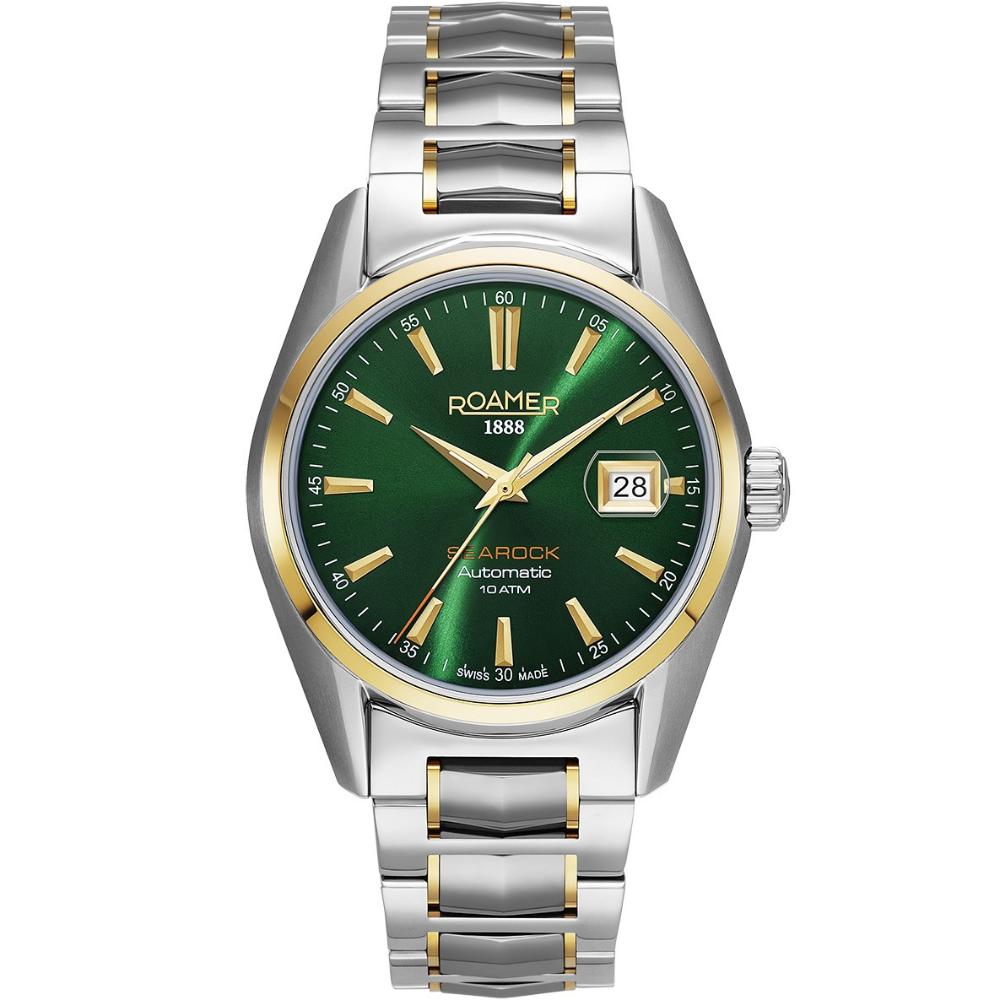 ROAMER Searock II Date Green Dial Automatic 42mm Two Tone Gold Stainless Steel Bracelet 210665-47-75-20