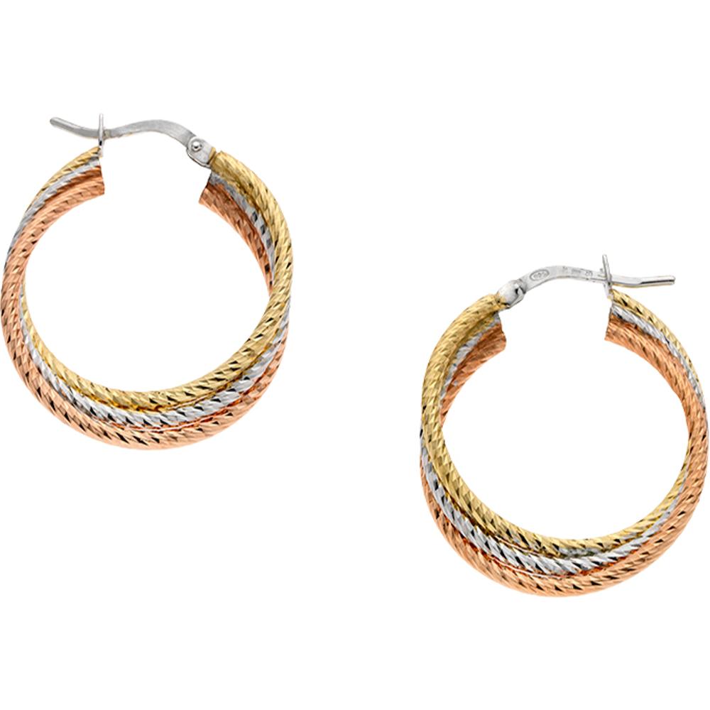 BREEZE Earrings Three Tone Gold Hoops 925° Silver 212002.6