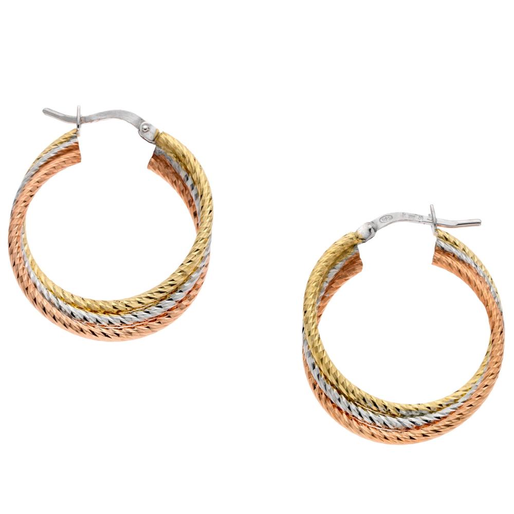 BREEZE Earrings Three Tone Gold Hoops 925° Silver 212002.6