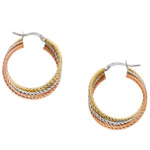 BREEZE Earrings Three Tone Gold Hoops 925° Silver 212002.6 - 49322