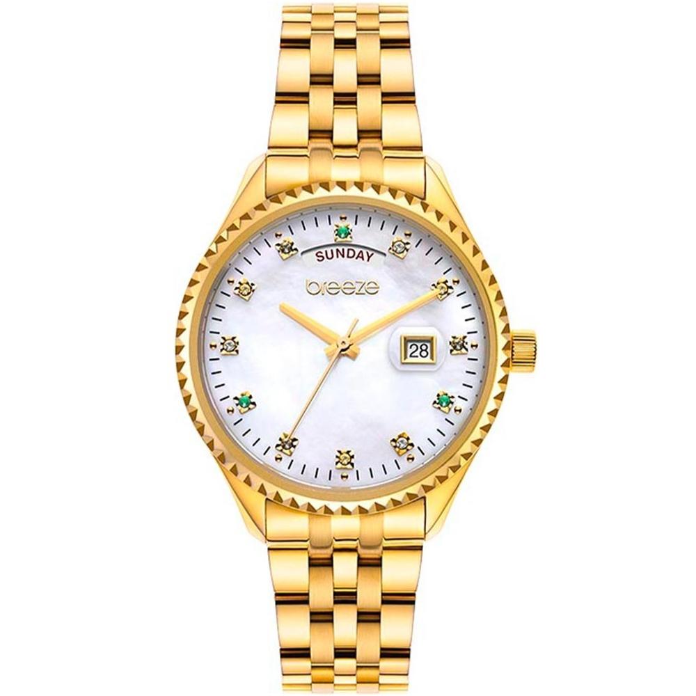 BREEZE Glacier Swarovski White Mother Of Pearl Dial 38mm Gold Stainless Steel Bracelet 212401.2