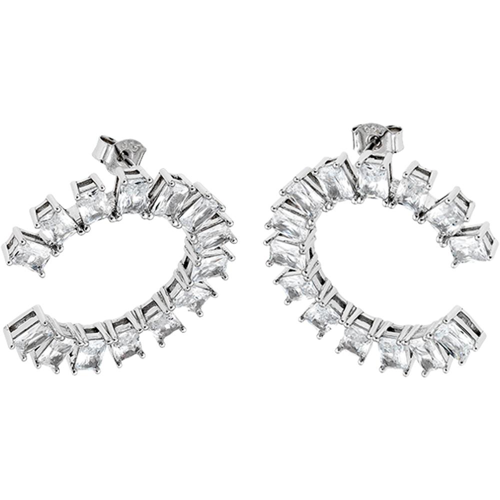 BREEZE Earrings White Hoops with Crystals 925° Silver 213011.4