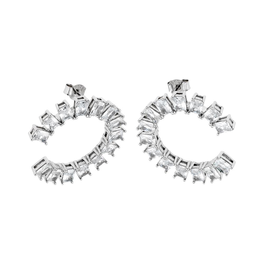 BREEZE Earrings White Hoops with Crystals 925° Silver 213011.4