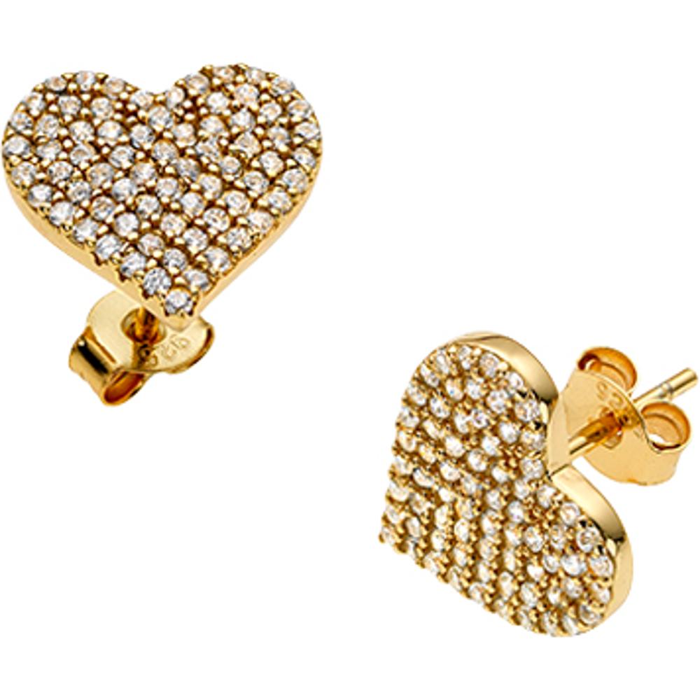 BREEZE Earrings Gold Hearts with Crystals 925° Silver 213014.1