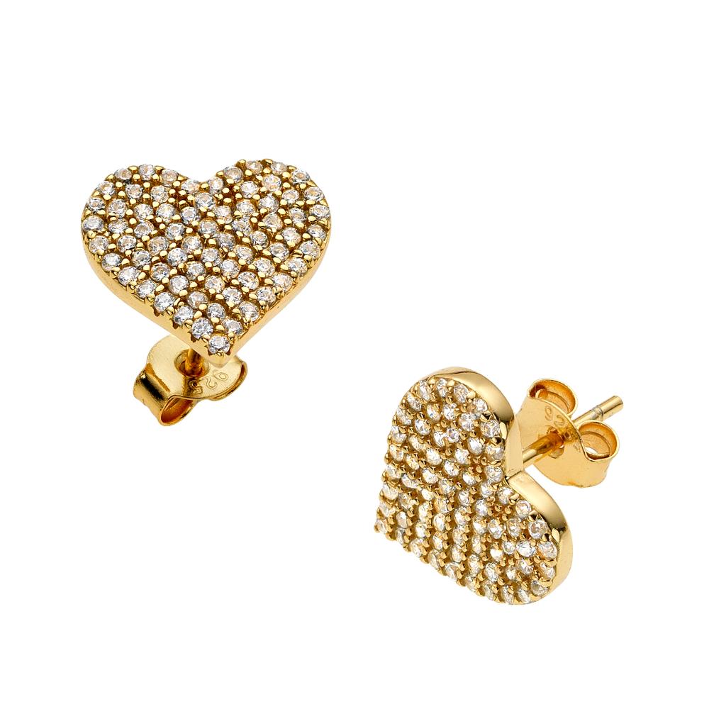 BREEZE Earrings Gold Hearts with Crystals 925° Silver 213014.1