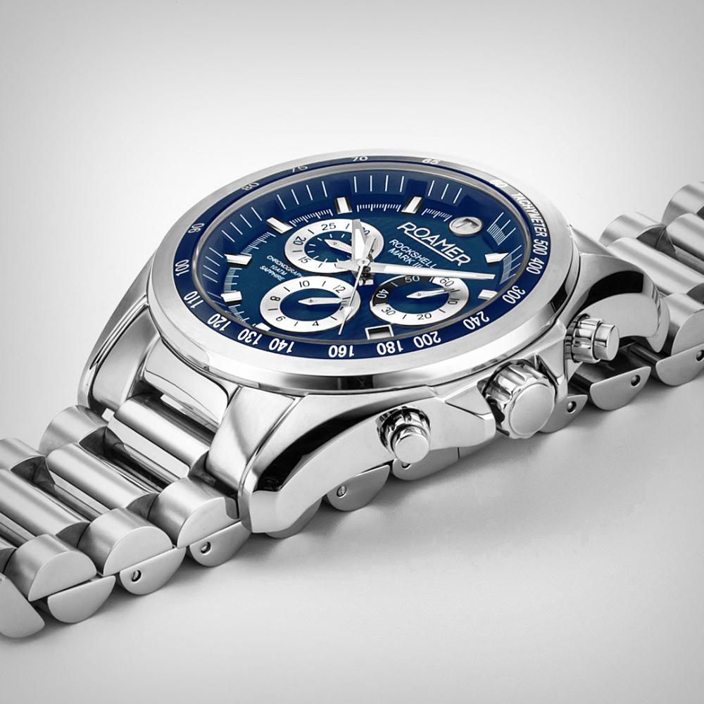 ROAMER Rockshell Mark III Chronograph Blue Dial 44mm Silver Stainless Steel Bracelet 220837-41-45-20