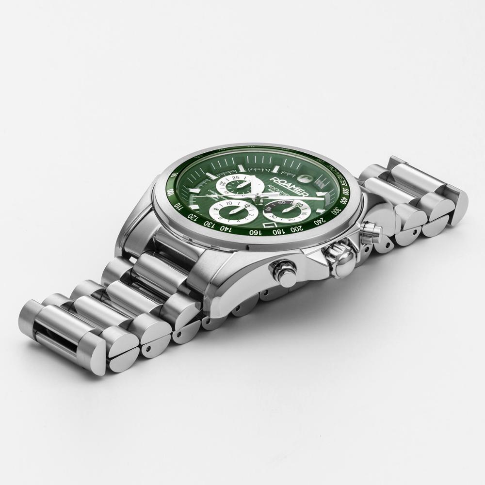 ROAMER Rockshell Mark III Chronograph Green Dial 44mm Silver Stainless Steel Bracelet 220837-41-75-50