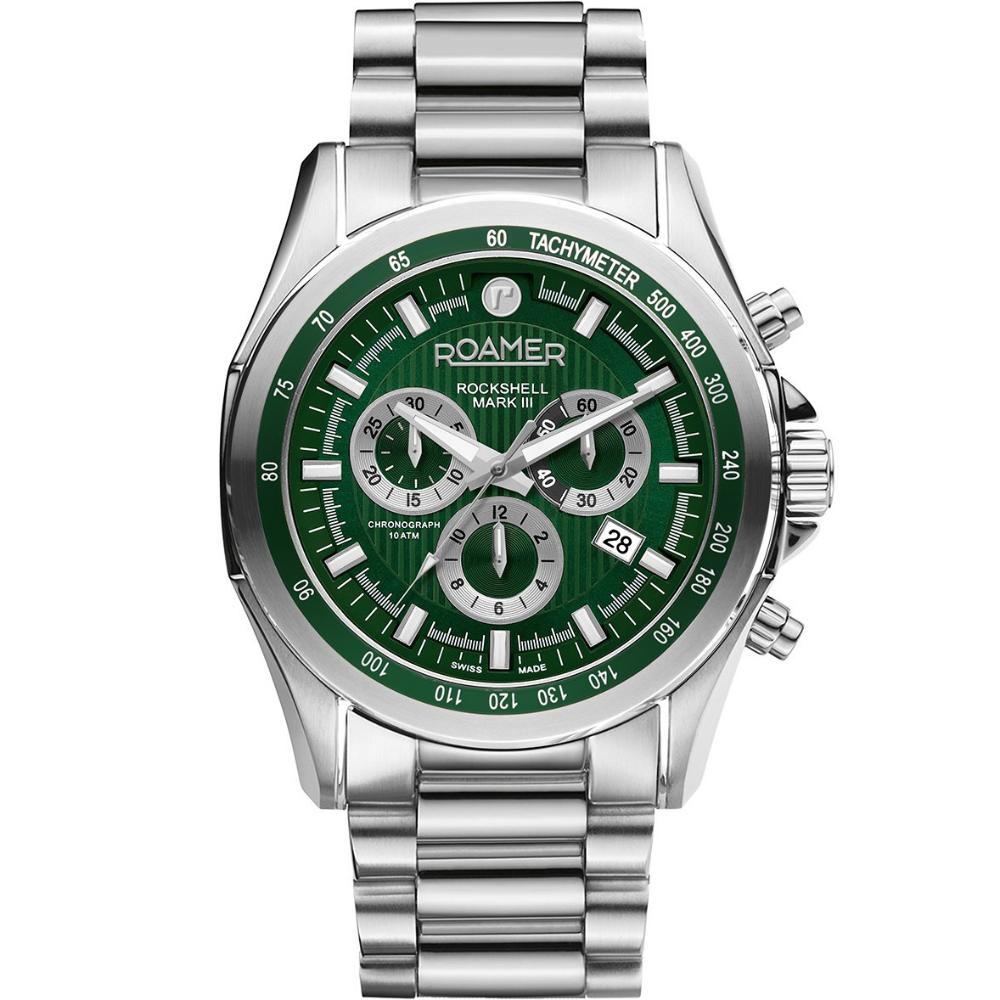 ROAMER Rockshell Mark III Chronograph Green Dial 44mm Silver Stainless Steel Bracelet 220837-41-75-50