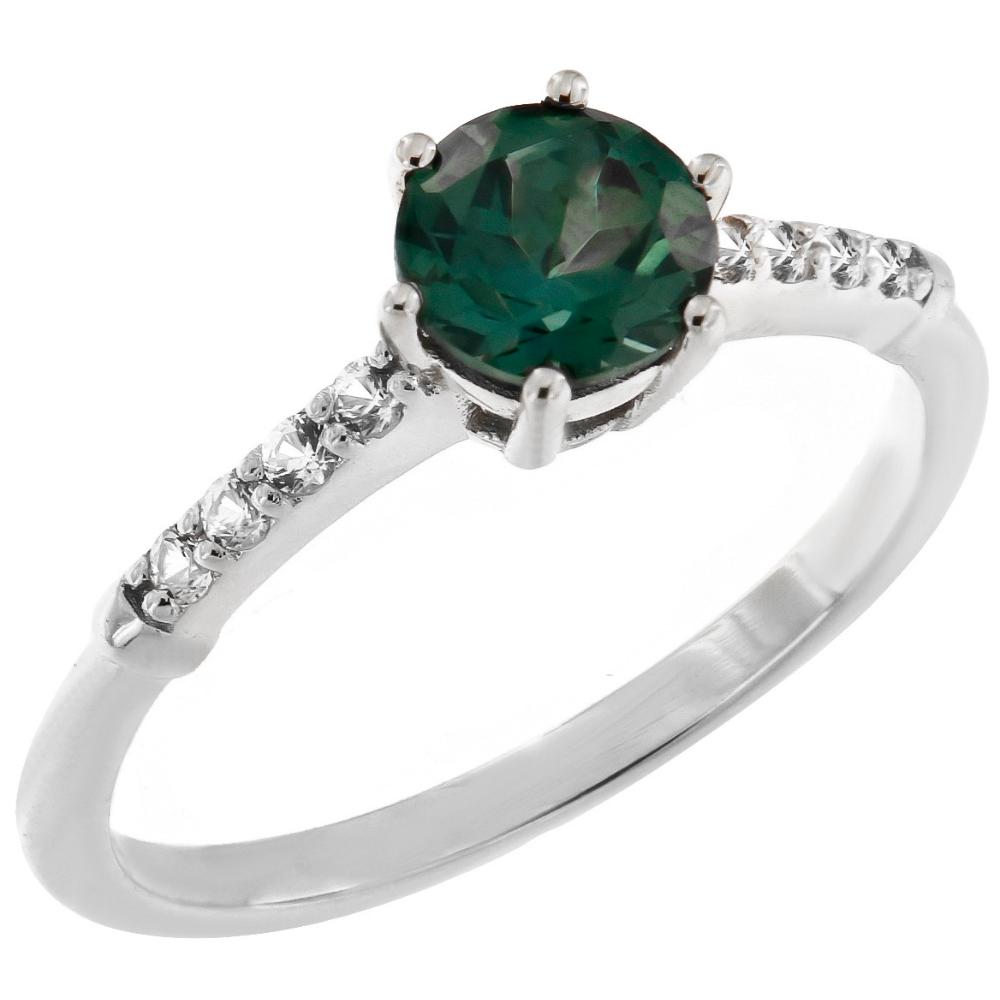 RING Single Stone in White Gold K18 with Emerald and Diamonds 23118W-3