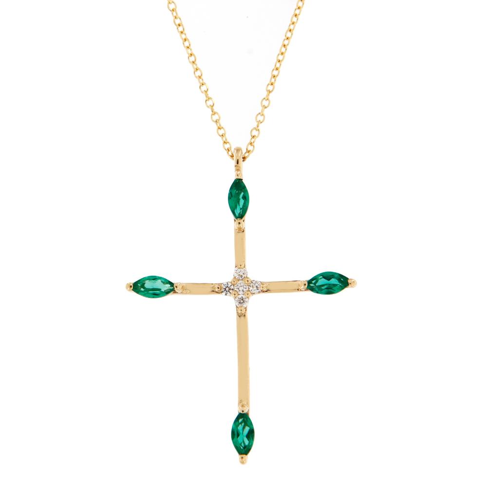 CROSS Yellow Gold K18 with Emerald and Diamonds 23129Y