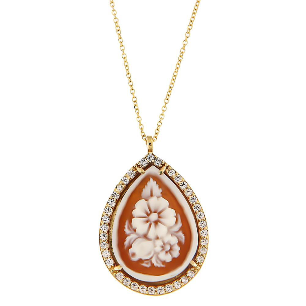 NECKLACE Cameo Yellow Gold 14K and Zircon Stones 23188Y-1N