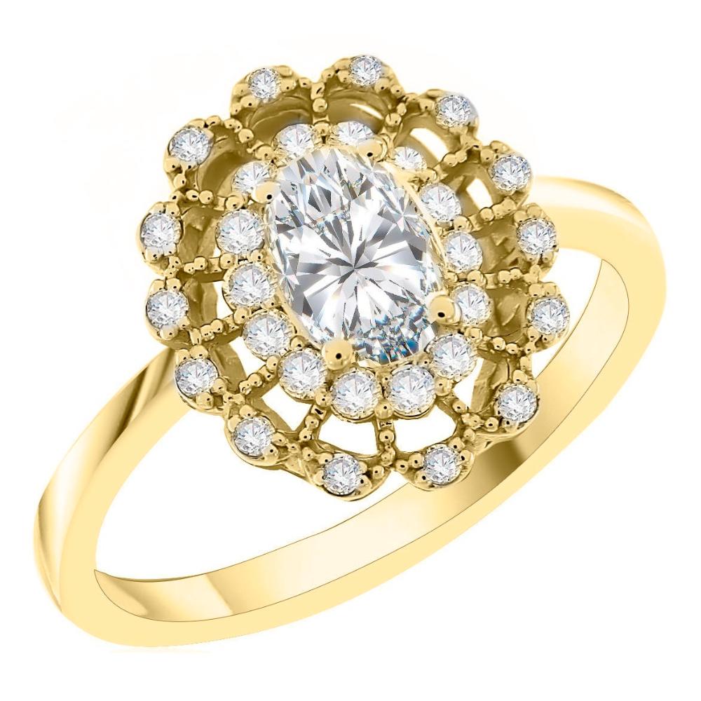 RING Rosette Yellow Gold K18 with White Sapphire and Diamonds 23211Y-2R