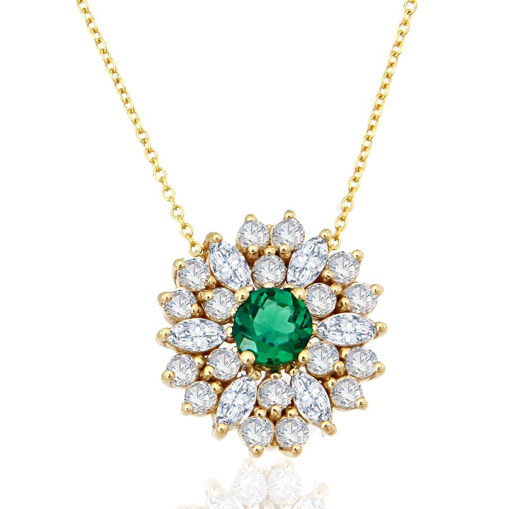 NECKLACE Rosette in Yellow Gold K18 with Emerald and White Sapphires 23225Y-N
