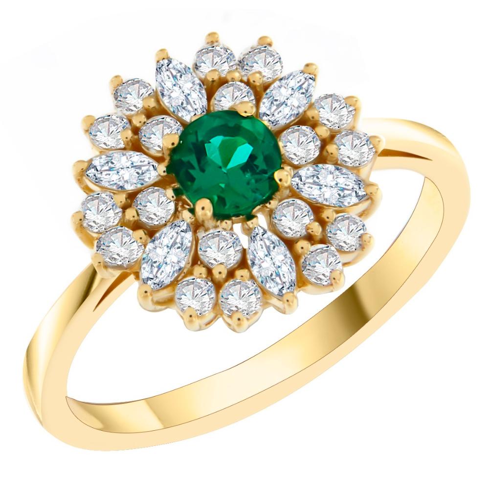 RING Rosette in Yellow Gold K18 with Emerald and White Sapphires 23225Y-R