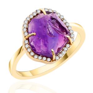 RING MetronGold K14 Yellow Gold with Amethyst and Zircon Stones 23301R - 43019