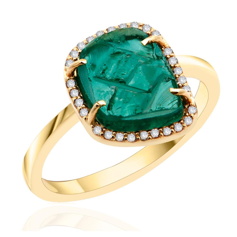 RING MetronGold K14 Yellow Gold with Green Sapphire and Zircon Stones 23302R