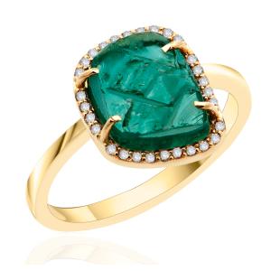 RING MetronGold K14 Yellow Gold with Green Sapphire and Zircon Stones 23302R - 43022