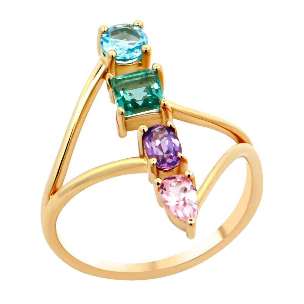 RING Full Stones Metron Gold Yellow Gold K14 with Colored Sapphires and Blue Topaz 24069-1