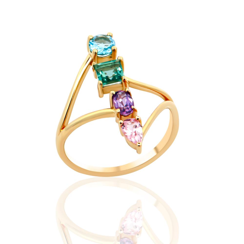 RING Full Stones Metron Gold Yellow Gold K14 with Colored Sapphires and Blue Topaz 24069-1