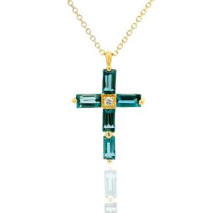 CROSS for Women with Chain K18 Yellow Gold with London Blue Topaz and Diamond 24090Y-4 - 52565