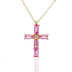 CROSS for Women with Chain K18 Yellow Gold with Pink Sapphires and Diamond 24090Y - 52563