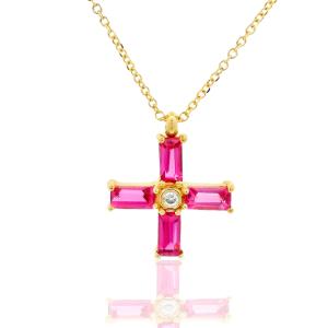 CROSS for Women with Chain K18 Yellow Gold with Pink Sapphires and Diamond 24093Y-6 - 52570