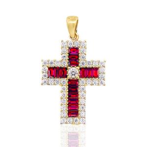 CROSS Women's Yellow Gold K18 with White Sapphire and Rubies 24122Y-3 - 56659