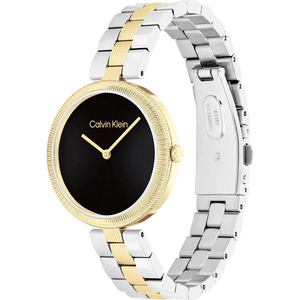 CALVIN KLEIN Gleam Black Dial 32mm Two Tone Gold Stainless Steel Bracelet 25100012