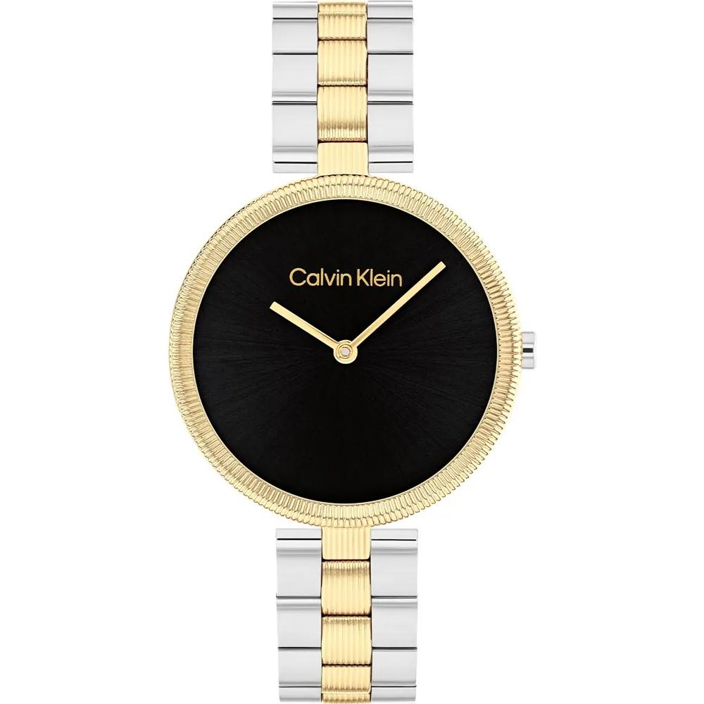 CALVIN KLEIN Gleam Black Dial 32mm Two Tone Gold Stainless Steel Bracelet 25100012