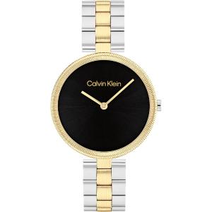 CALVIN KLEIN Gleam Black Dial 32mm Two Tone Gold Stainless Steel Bracelet 25100012 - 48412