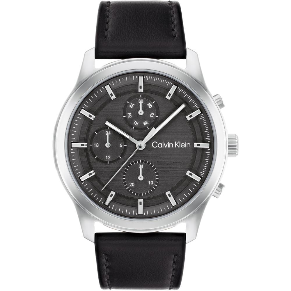 CALVIN KLEIN Timeless Multifunction 44mm Silver Stainless Steel Black Leather Strap 25200211