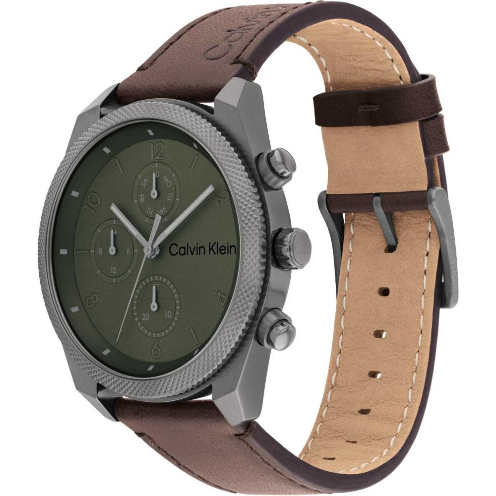 CALVIN KLEIN Impact Green Multifunction 44mm Grey Stainless Steel Brown Leather Strap 25200363