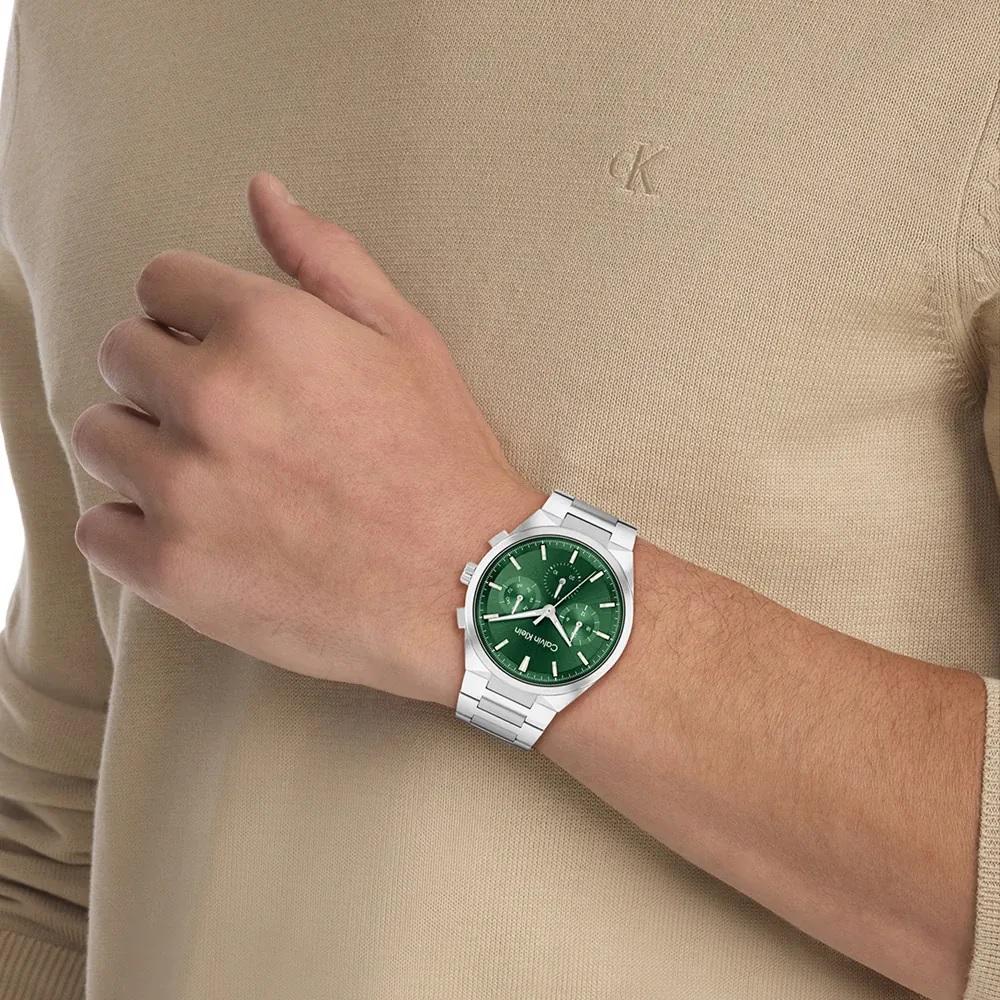 CALVIN KLEIN Distinguish Multifunction Green Dial 44mm Silver Stainless Steel Bracelet 25200441