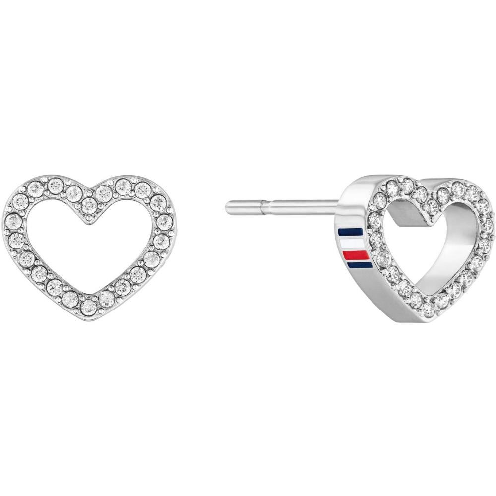 TOMMY HILFIGER Earrings Open Heart Crystals Silver Stainless Steel 2780744