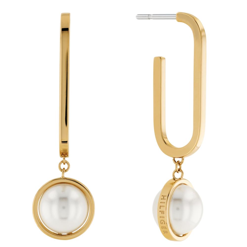 TOMMY HILFIGER Earrings Pearl and Chain Gold Stainless Steel 2780768