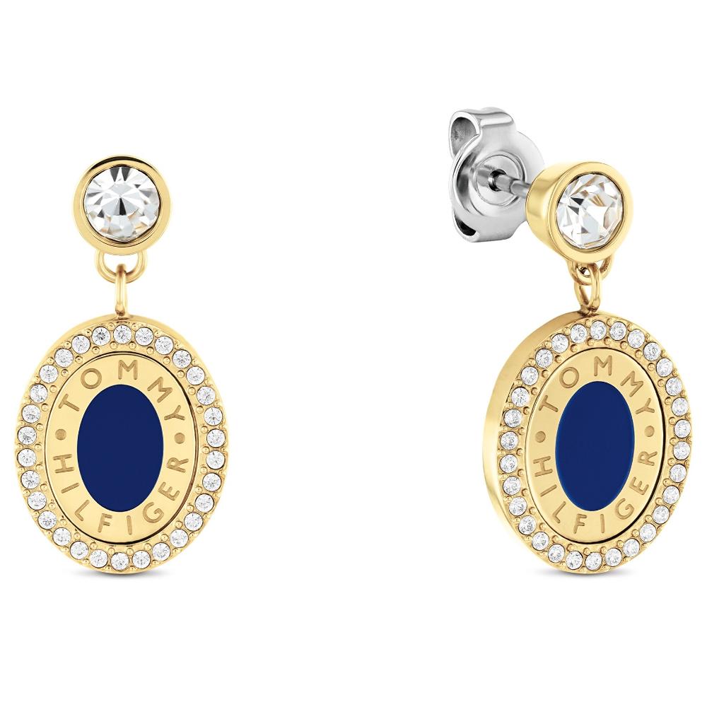 TOMMY HILFIGER Layered Earrings Gold Stainless Steel with Cubic Zirconia and Blue Enamel 2780800