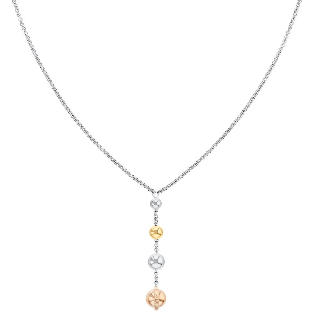 TOMMY HILFIGER Metallic Orbs Necklace Three Tone Gold Stainless Steel 2780819