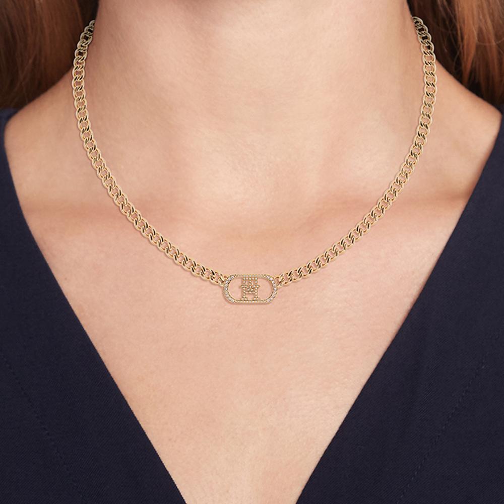 TOMMY HILFIGER Monogram Crystals Necklace Gold Stainless Steel 2780894