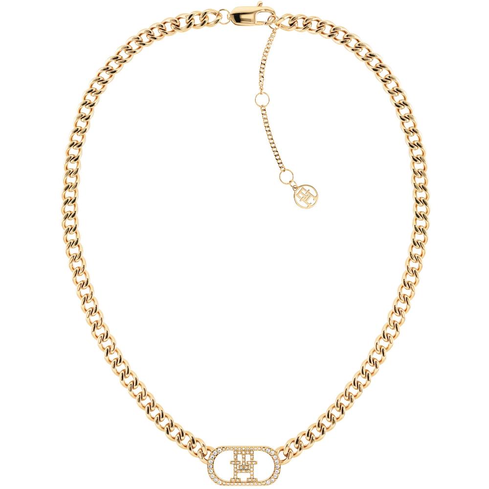 TOMMY HILFIGER Monogram Crystals Necklace Gold Stainless Steel 2780894