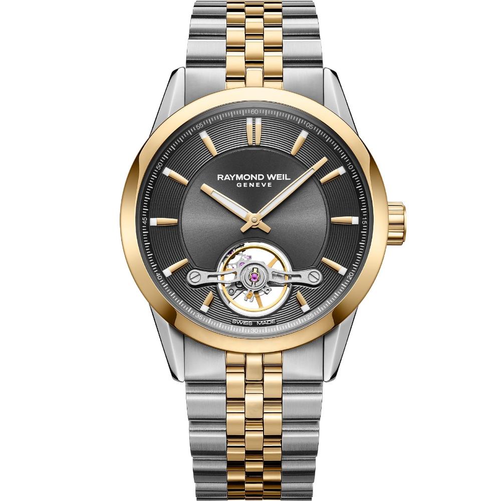 RAYMOND WEIL Freelancer Open Aperture Automatic Grey Dial 42.5mm Two Tone Gold Stainless Steel Bracelet 2781-STP-60051